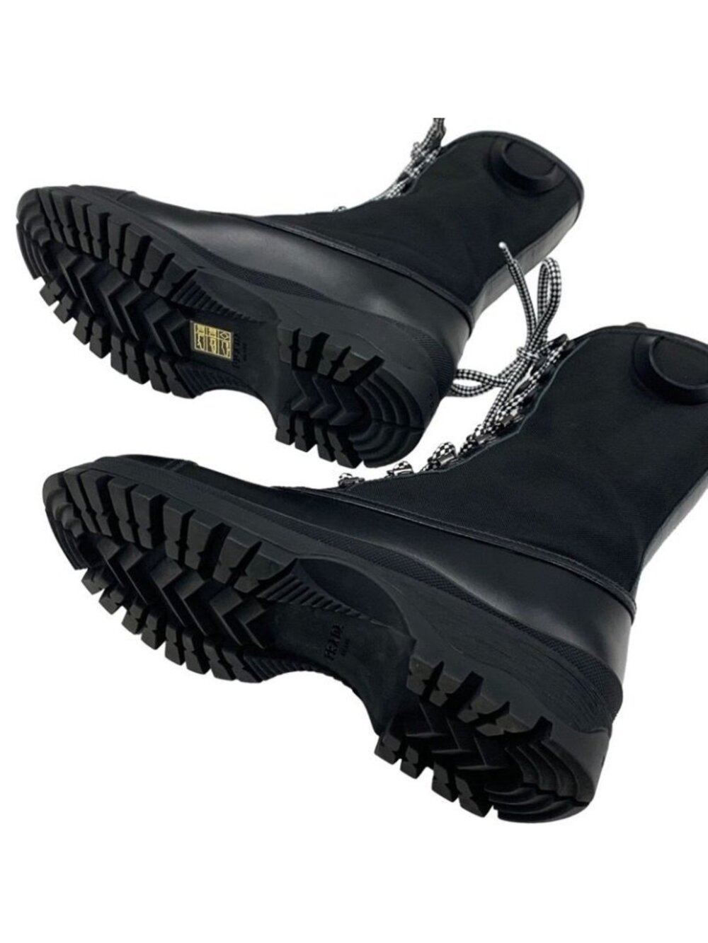Prada Boots Short Middle Shoes Lace Up Leather Fabric Black - Picture 7 of 11